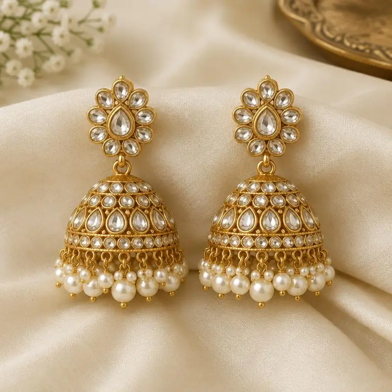 Kundan Pearl Jhumkas