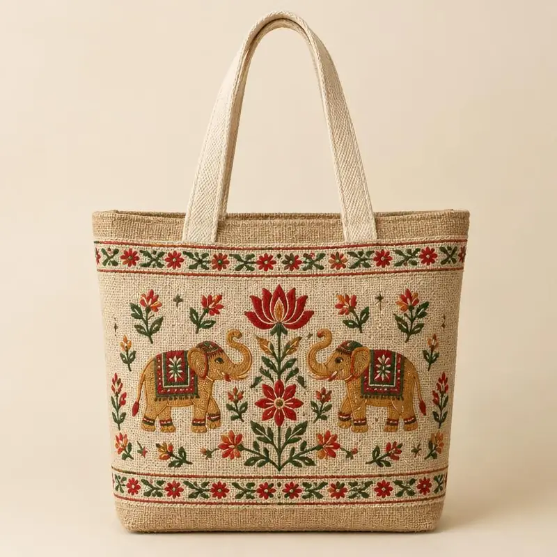 Embroidered Jute Tote
